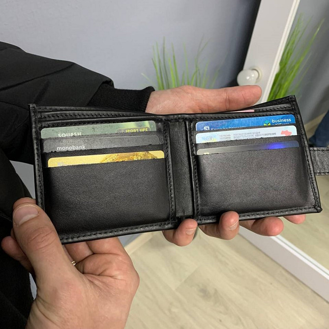 Гаманець чоловічий з натуральної шкіри Crazy Horse, зручний гаманець на магніті, чорнийMasterSem Київ - фото 5