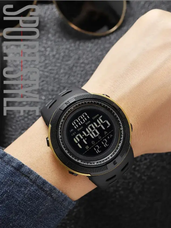 Спортивний наручний годинник Skmei 2070 (Чорний з золотим корпусом та чорним циферблатом) Київ