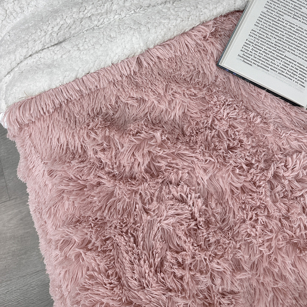 Плед-покривало 200х230 см (+-10см) Травка на овчині колір пудровий з білим (87-221) Київ - фото 8