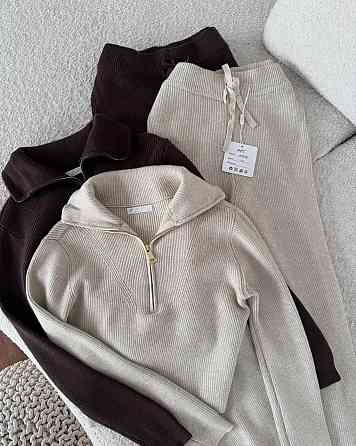 Женский теплый базовый костюм двойка из ангоры в рубчик Молочный Одесса