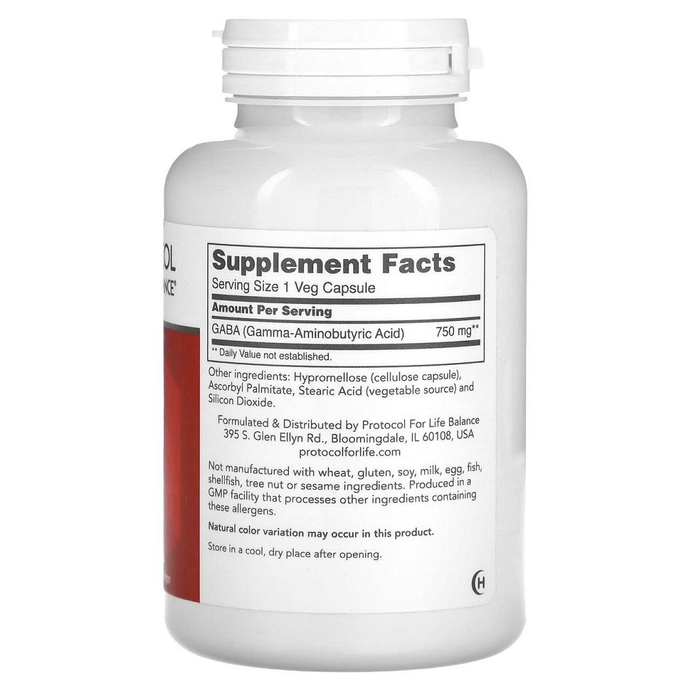 Гамма-аміномасляна кислота (Габа) Protocol for Life Balance GABA 750 мг 120 капс Київ - фото 2