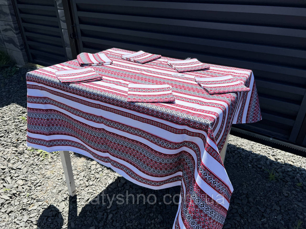Вишита червона скатертина з чорним Київ - фото 6