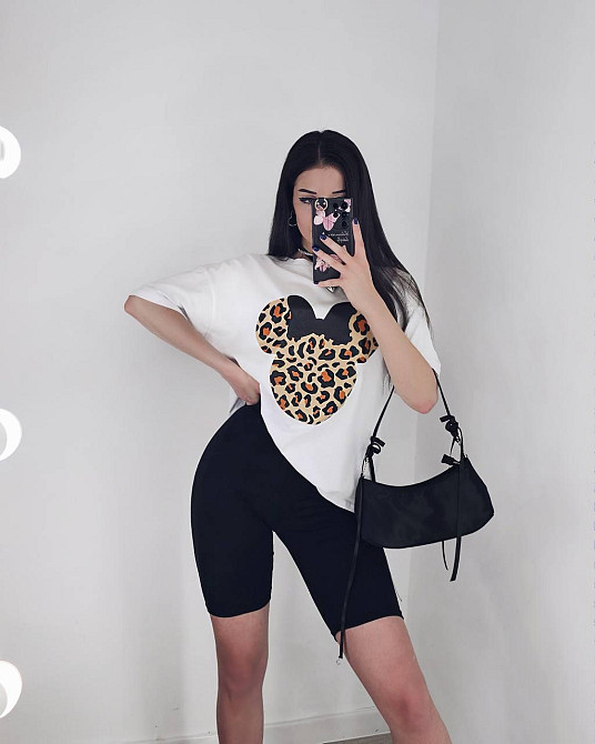 Женский летний костюм двойка: футболка с микки маусом и велосипедки турецкий кулир Черный 2, 42/44 Одесса - изображение 4