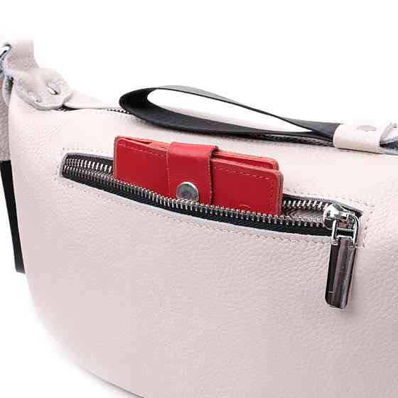 Жіноча сумка через плече з незвичайним бігунком брелоком з натуральної шкіри Біла (Vintage) Київ