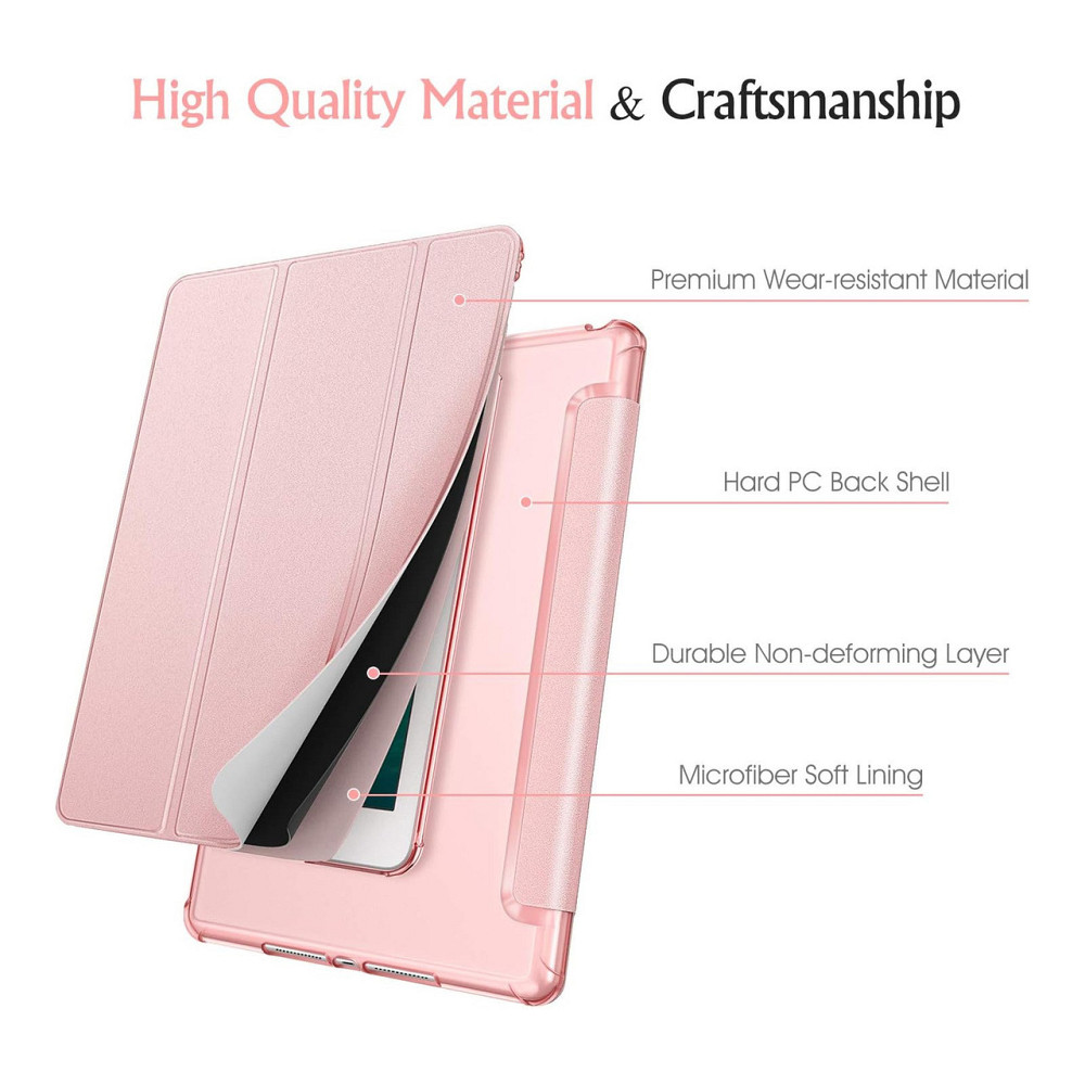 Чохол накладка FINTIE для iPad 9.7 2018/2017 Air 1/2 рожеве золото тонкий PU матова прозора спинка автосон підставка Київ - фото 9