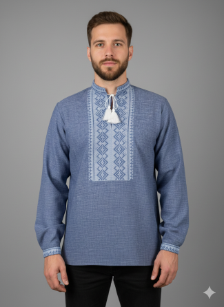 Класична чоловіча сорочка  із коміром стійкою в синьому кольорі Київ