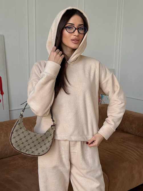 Флисовый женский костюм с капюшоном Бежевый 42/46 Харьков - изображение 4