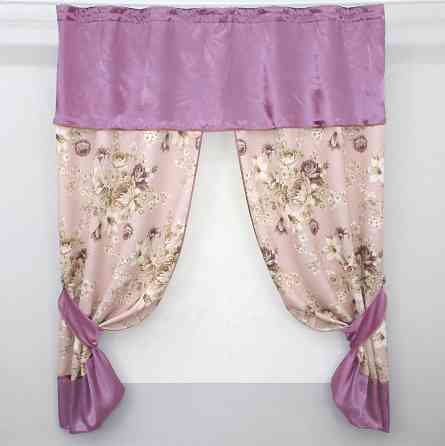 Кухонные шторы VR-Textil № 073к с ламбрекеном и подхватами лиловый с персиковым 270х170 см (52-0485) Киев