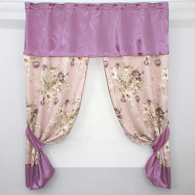 Кухонные шторы VR-Textil № 073к с ламбрекеном и подхватами лиловый с персиковым 270х170 см (52-0485) Киев - изображение 1