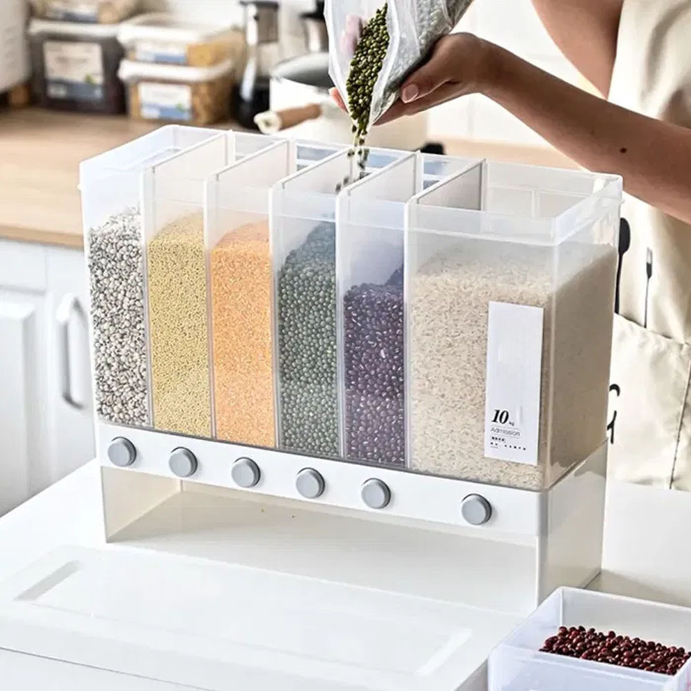 Диспенсер для сипучих продуктів, 6 відділень / Кухонний органайзер з дозатором для круп / Контейнер для круп Київ - фото 6