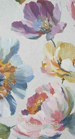 Шпалери вінілові на флізеліні Grandeco Universe 5 квіти півонії великі яскраві на сірому Київ
