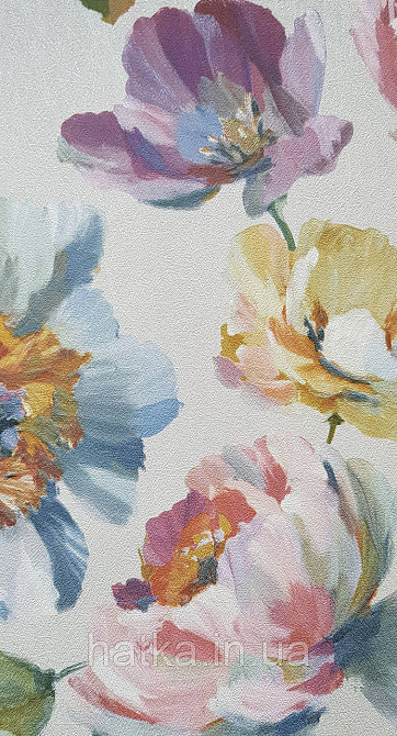 Шпалери вінілові на флізеліні Grandeco Universe 5 квіти півонії великі яскраві на сірому Київ - фото 3