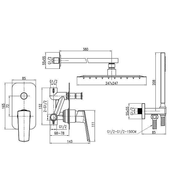 Душова система вбудована TOPAZ LEXI TLG 21205-H57-W Київ