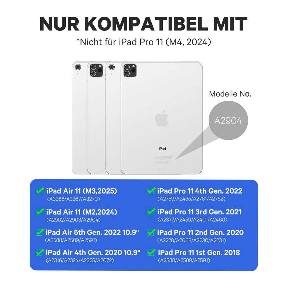 Чохол-клавіатура Earto для iPad Air 11 чорно-чорний QWERTZ трекпад 7 кольорів M3/M2 2025/2024 Київ - фото 2