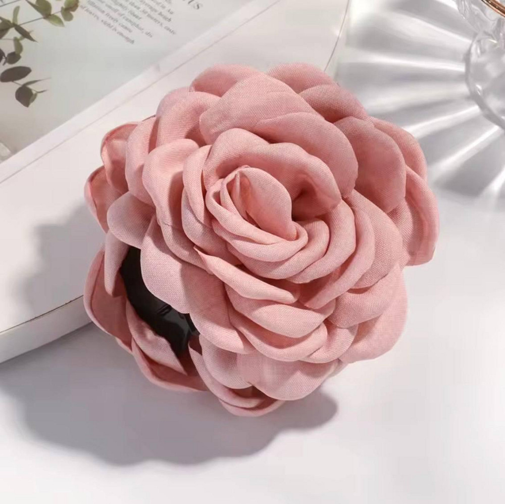 Крабик для волос с цветком розы пудровый 9 см, заколка краб для волос цветок, большой женский аксессуар для прически Киев - изображение 1