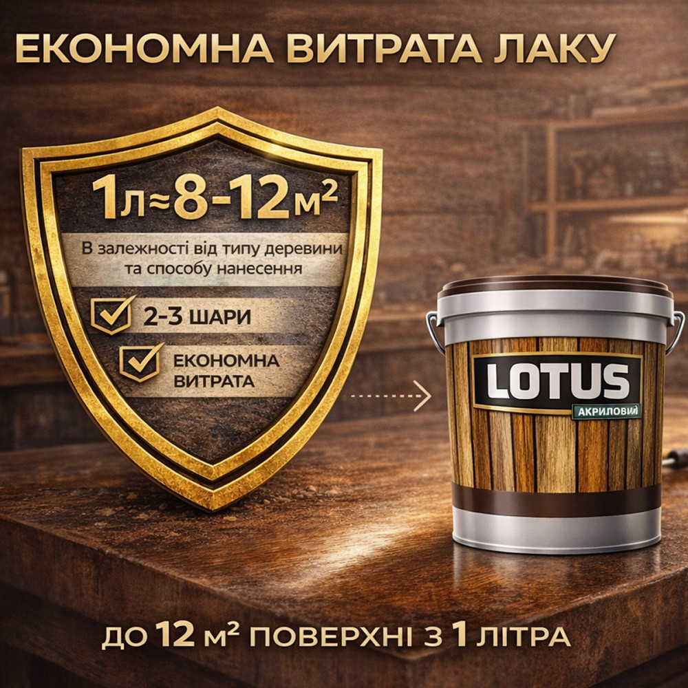 Лак для дерева кольоровий LOTUS Палісандр, глянцевий, без запаху, зносостійкий, для внутрішніх та зовнішніх робіт, 1 л Харків - фото 6
