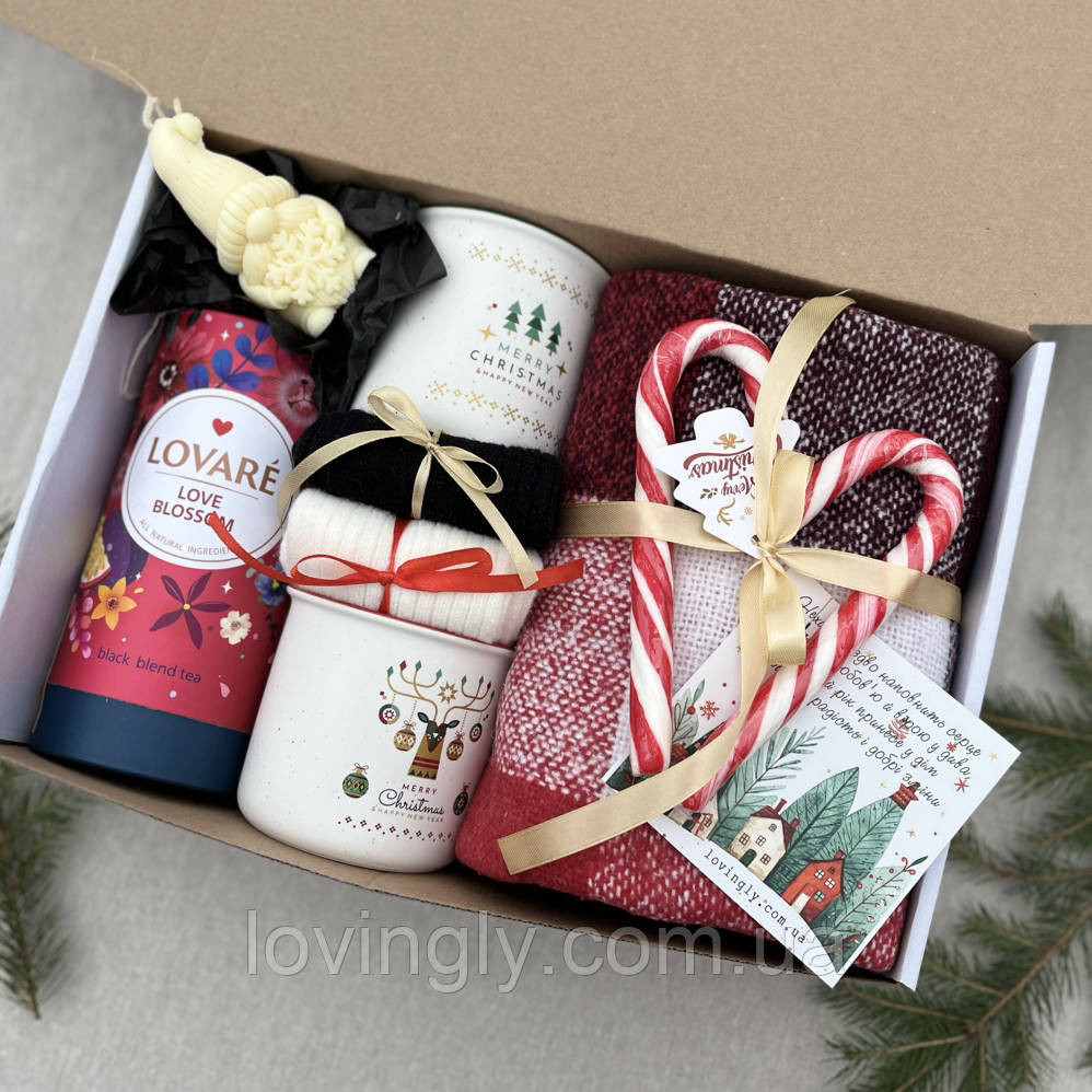 Новорічний набір для двох: плед , 2 чашки,чай, 2 пари вовняних шкарпеток Ірпінь - фото 4