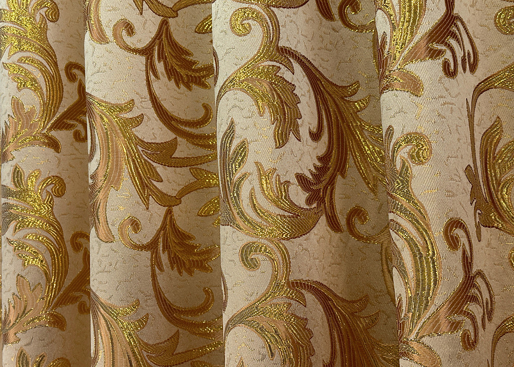 Комплект коротких штор VR-Textil Жаккард Завиток с люрексом № 1641ш Бежевый с золотистым 145х170 см 2 шт (35-0264) Киев - изображение 6