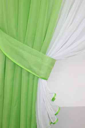 Кухонные шторки VR-Textil № 096к с подвязками салатовый с белым 400х170 см (50-846) Киев