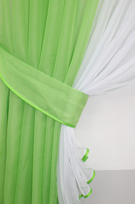 Кухонні шторки VR-Textil № 096к з підв'язками салатовий з білим 400х170 см (50-846) Київ - фото 3