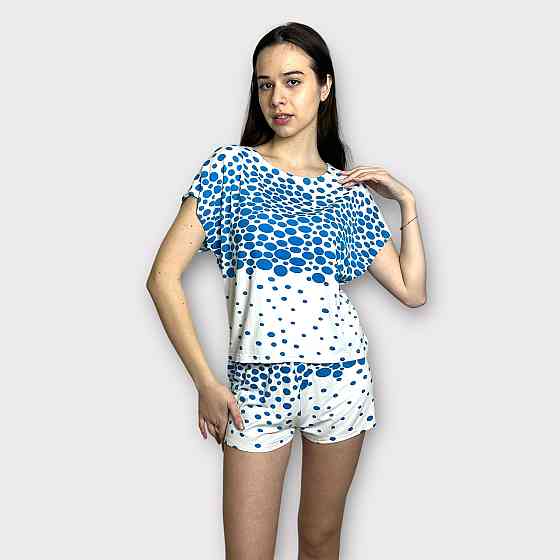 Пижама женская с шортами хлопок Голубой 2XL/3XL Харьков