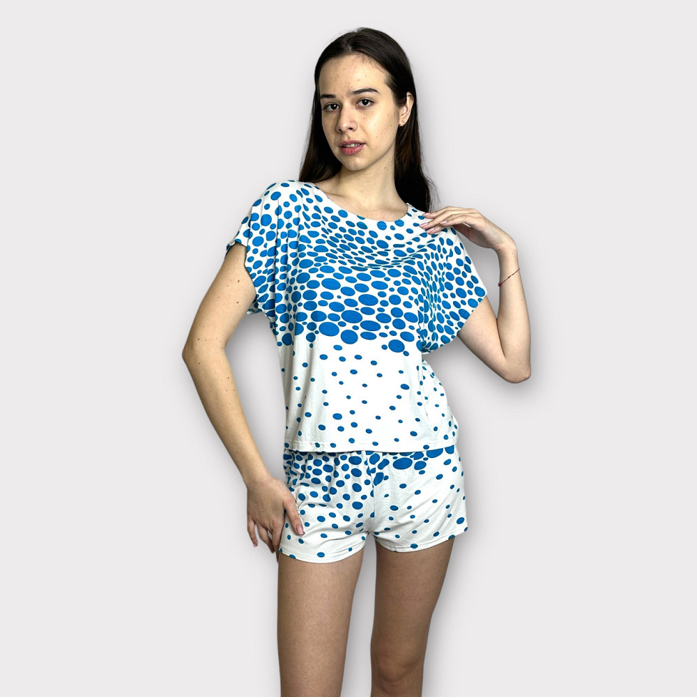 Пижама женская с шортами хлопок Голубой 2XL/3XL Харьков - изображение 1