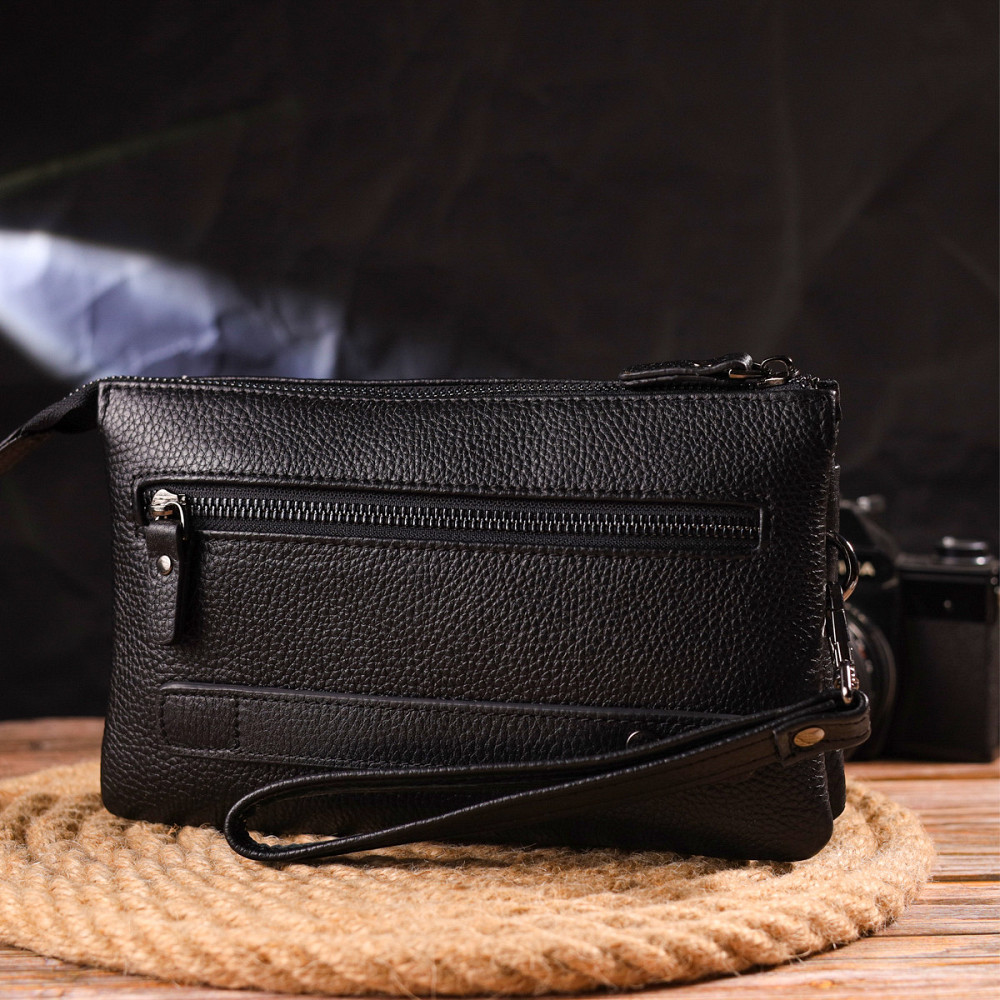 Вместительный мужской клатч из натуральной зернистой кожи CANPELLINI 21557 Черный Киев - изображение 2