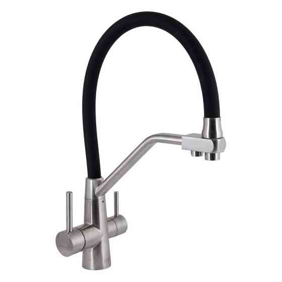 Змішувач для кухні Lidz Aria 020F3 з гнучким виливом та підключенням до фільтру LDARI020F3BNK37647 Black / Nicke Київ