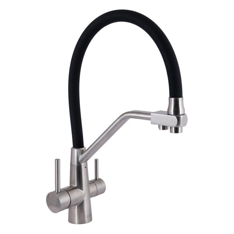 Змішувач для кухні Lidz Aria 020F3 з гнучким виливом та підключенням до фільтру LDARI020F3BNK37647 Black / Nicke Київ - фото 1