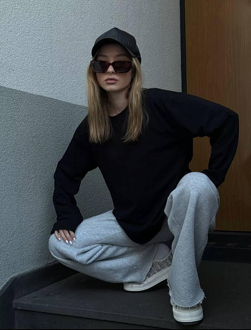 Жіночий базовий оверсайз лонгслів турецький кулір Чорний Одеса - фото 2