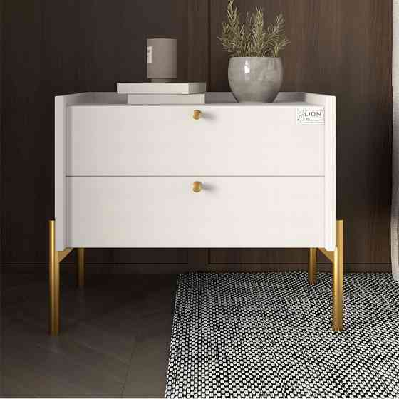 Тумба приліжкова LION Wood з двома шухлядами Німфея Альба (білий) (золоті ножки) (LION-041357) ТОП Львів