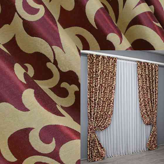 Комплект готових штор VR-Textil Блекаут Вензель № 073ш(А) Бордовий з бежевим 150х270 см 2шт (30-009) Київ