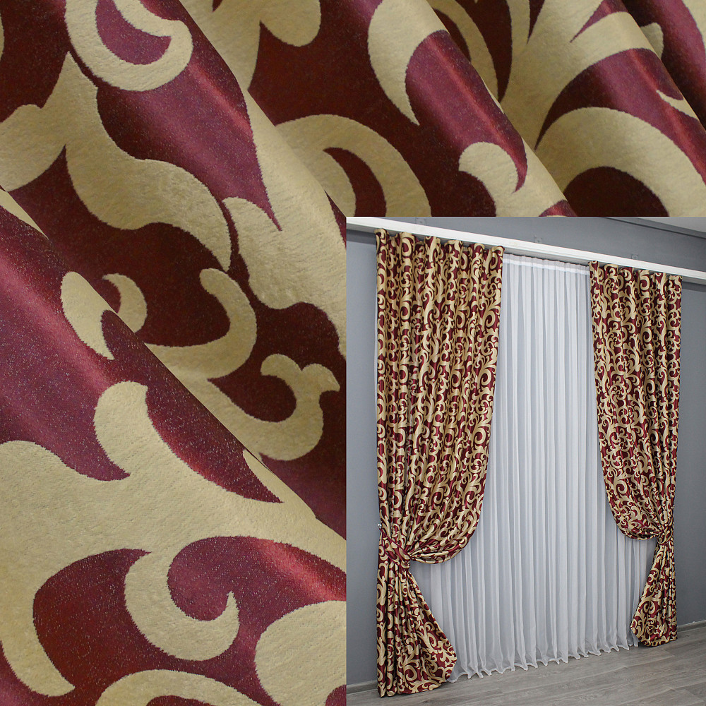 Комплект готових штор VR-Textil Блекаут Вензель № 073ш(А) Бордовий з бежевим 150х270 см 2шт (30-009) Київ - фото 1
