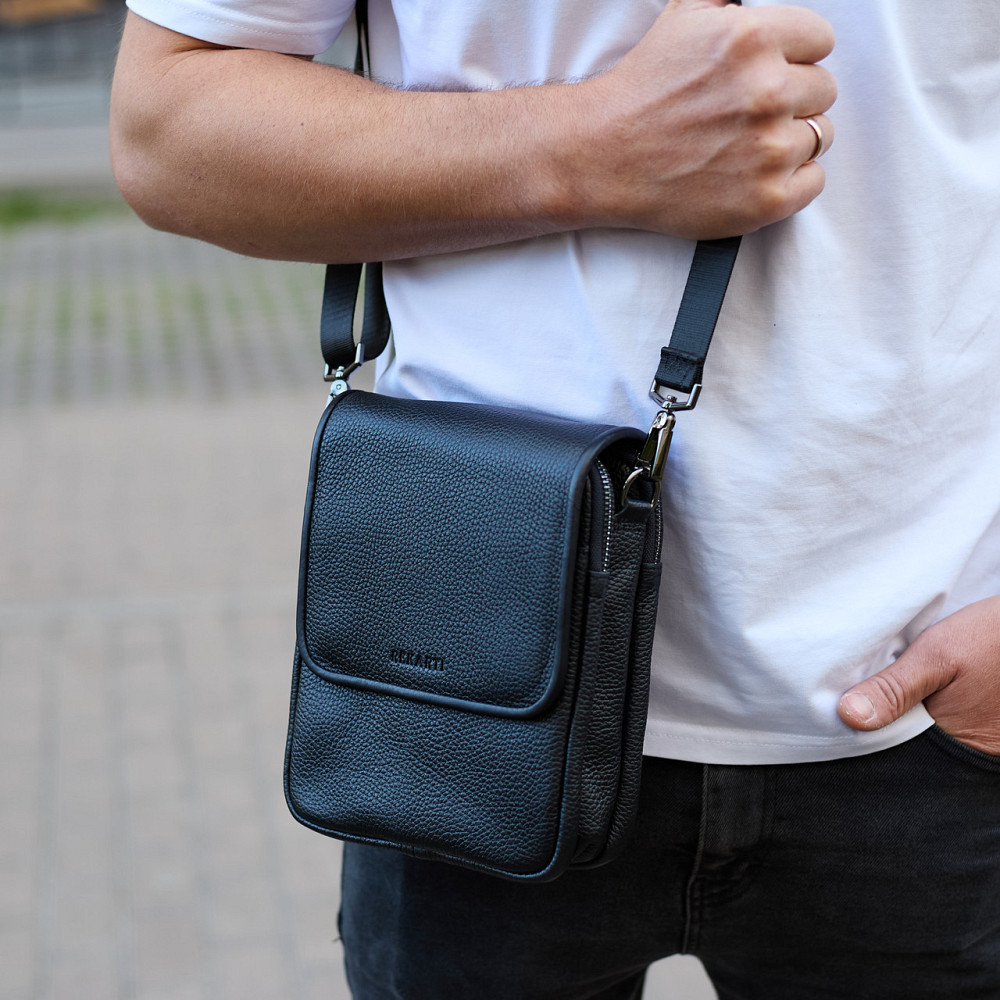 Чоловіча чорна сумка на плече для телефону Київ - фото 8