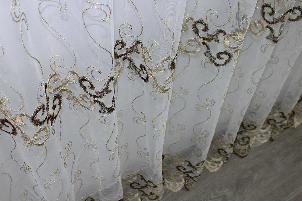 Тюль фатин, коленкції "Kort ADOR" з люрексовою ниткою колір золотистий з коричневим 1191т Київ - фото 5