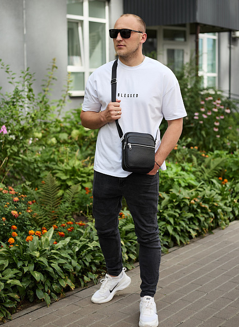 Мужская кожаная барсетка 21х17х7,компактный мессенджер для ежедневного использования, черный Киев - изображение 7