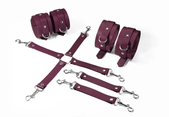 Набір для БДСМ 3 в 1 Feral Feelings BDSM Kit 3 Burgundy, burgundy, наручники, поножі, хрестовина Львів