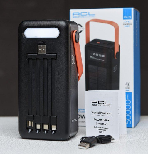 Універсальна зарядна батарея ACL PW-19 50000mAh + сонячна панель + ліхтарик (Чорний) Вінниця - фото 10