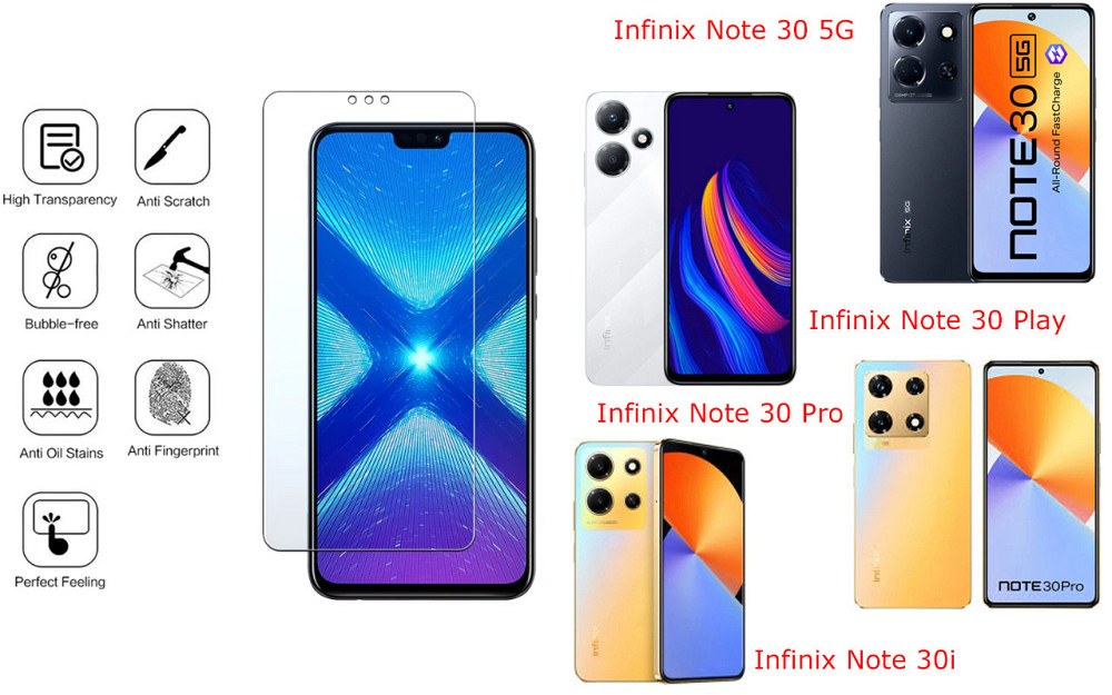 Защитное стекло NeoGlass для Infinix Note 30 5G, Note 30 Play, Note 30 Pro, Note 30i – ультрапрозрачное и Киев - изображение 4