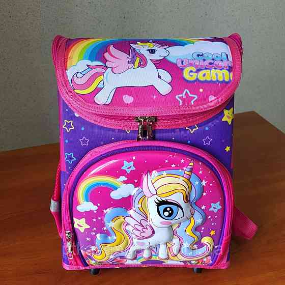 Портфель школьный ортопедический 1 класс каркасный (3D принт Единорог) розовый Хмельницкий