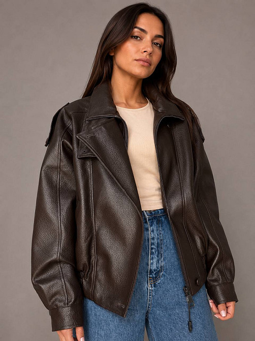 Куртка женская Lady Yep 30581 из экокожи косуха оверсайз коричневая, коричневый, S Киев - изображение 6