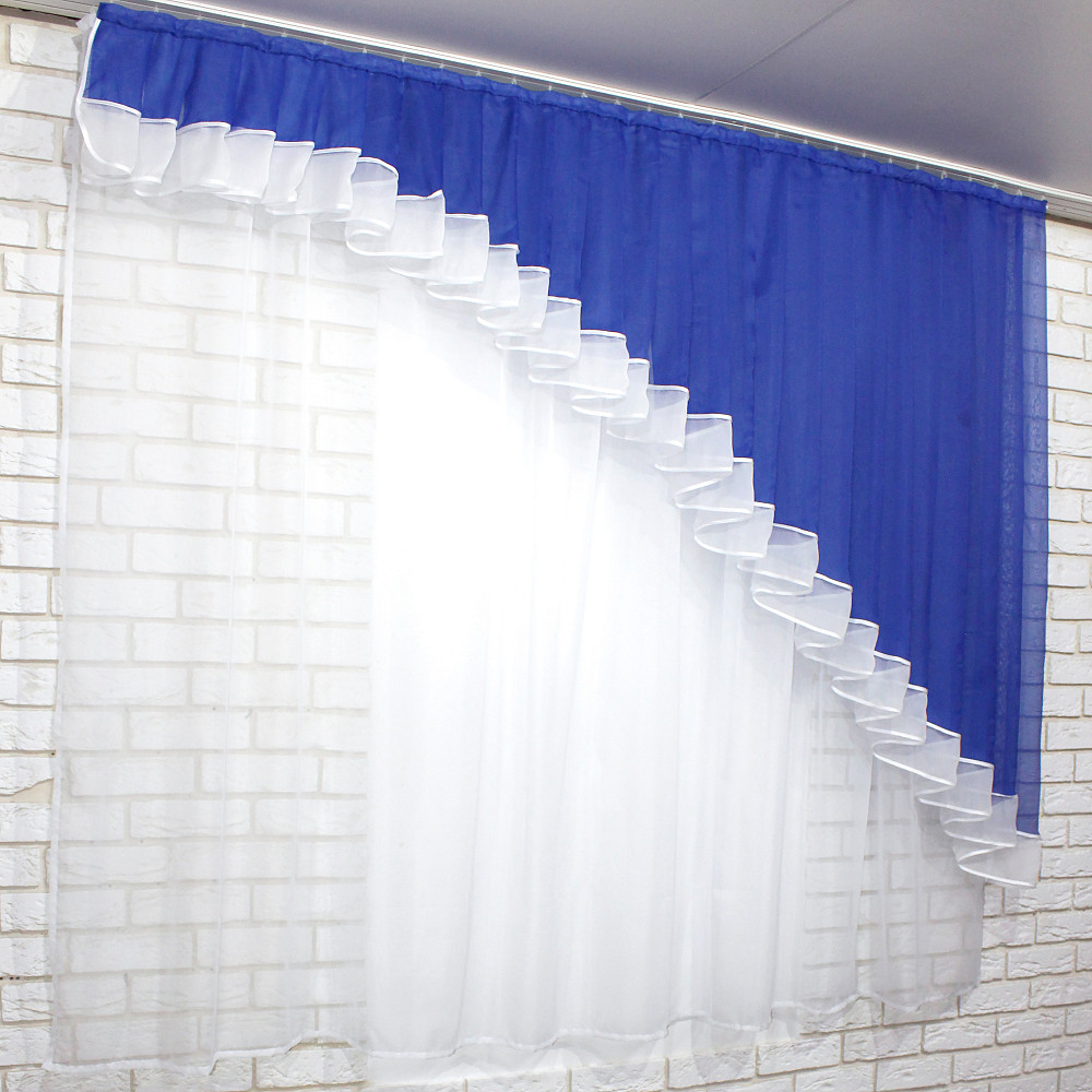 Кухонний комплект VR-Textil № 062к шторка з ламбрекеном синій з білим 200х170 см (50-614) Київ - фото 3