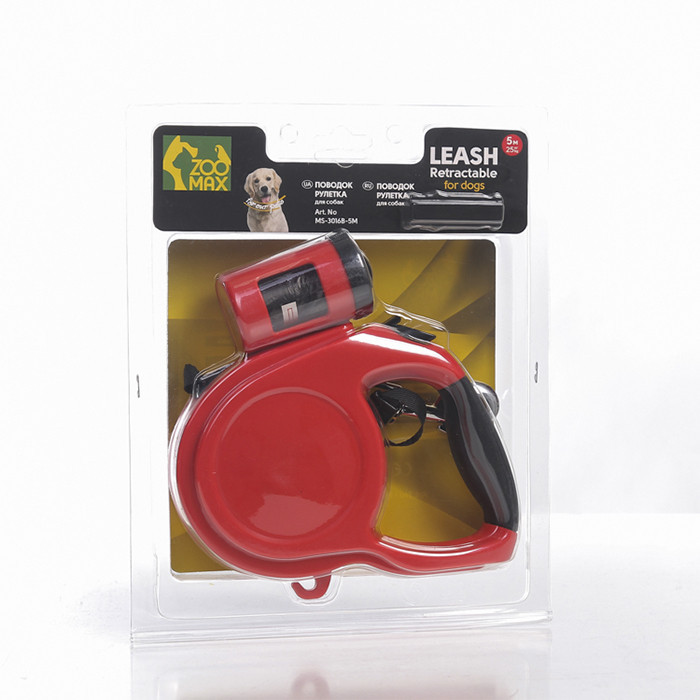 Поводок рулетка лента красный 5м 25кг с контейнером для мусорных пакетов MS-3016B-5M-Red ZooMax Вінниця - фото 1