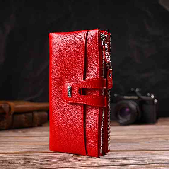 Яскравий жіночий гаманець із зручним функціоналом з натуральної шкіри CANPELLINI 21895 Червоний Київ