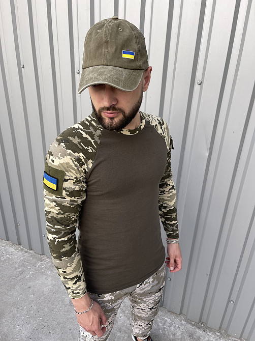 Армійська тактична футболка зсу з довгим рукавом, чоловічий військовий лонгслів з липучками коричневий камуфляж Одеса - фото 6