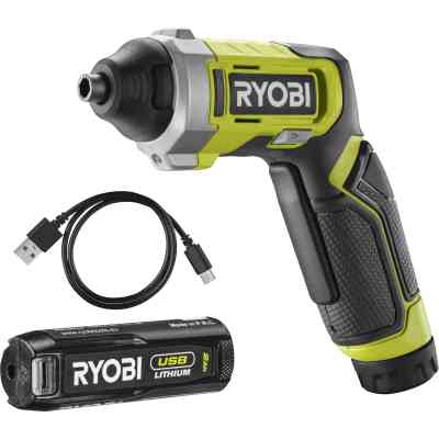 Отвертка аккумуляторная Ryobi RSD4-120T 4В, USB, Lithium, 1х2Ah, 5Нм, 200об/мин, кейс, 10 насадок (5133006210) Винница