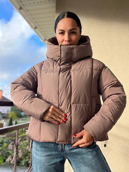 Куртка жіноча Lady Yep 9068 оверсайз укорочена напис попереду з капюшоном one size, капучино, one size Київ - фото 11