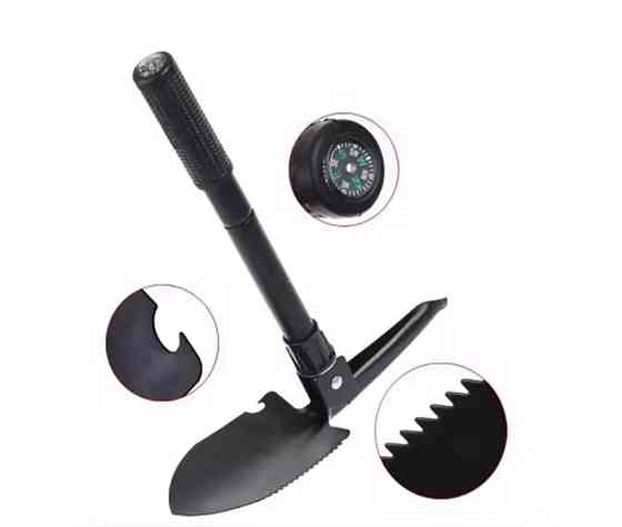 Туристическая складная лопата 4 в 1 с нержавеющей стали 41 на 12 см с чехлом черный Киев