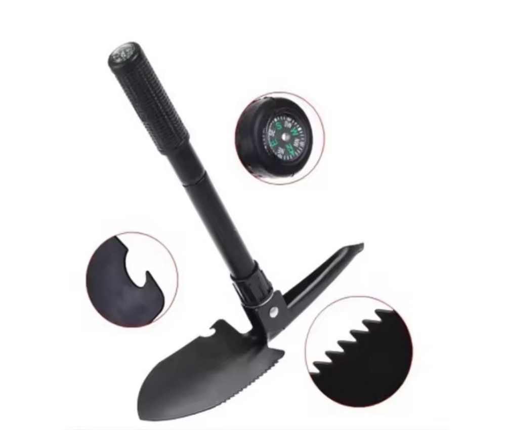 Туристическая складная лопата 4 в 1 с нержавеющей стали 41 на 12 см с чехлом черный Киев - изображение 3