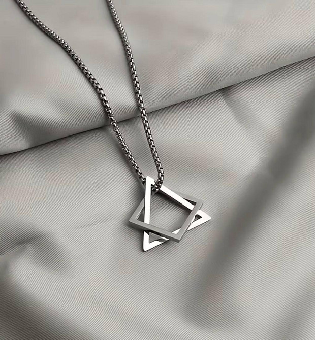 Кулон геометричний квадрат і трикутник чорний сріблястий чоловіче намисто мінімалізм 65 см Київ - фото 1